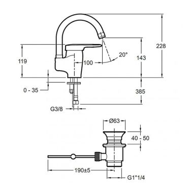 JACOB DELAFON Смеситель для умывальника однорычажный Kandel (E661RU-CP)